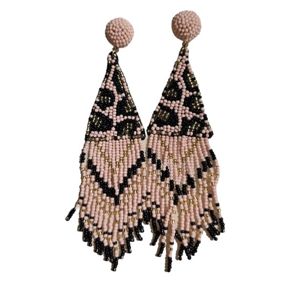 Mud Pie Jewelry - MUD PIE NWT beaded statement animal print earrings black brown pink